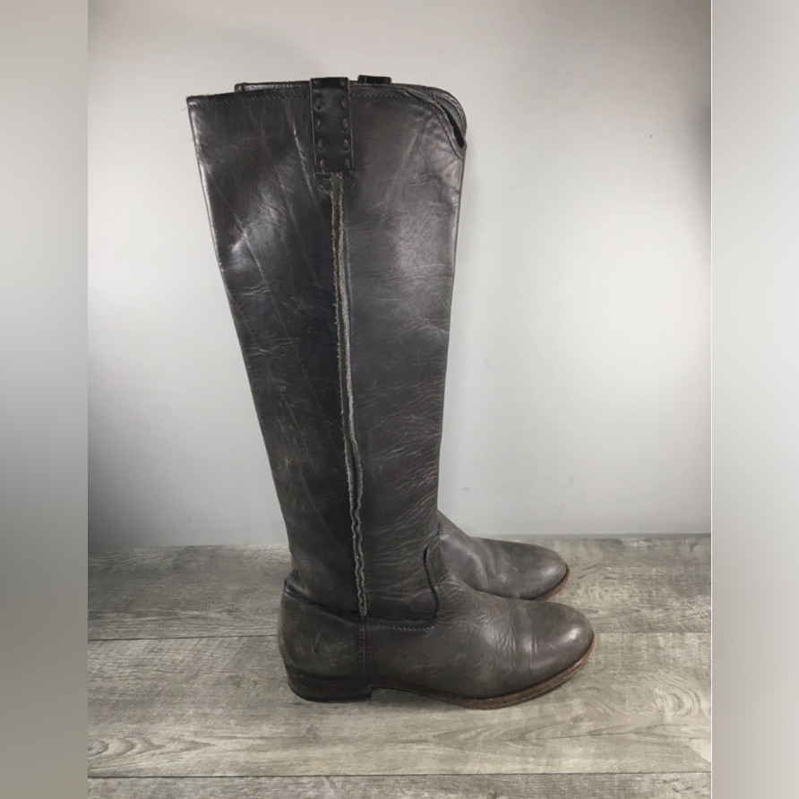 Frye #78328 Cara Tall Smoke Gray Washed Oiled Leather Riding Womens Boots Size 9